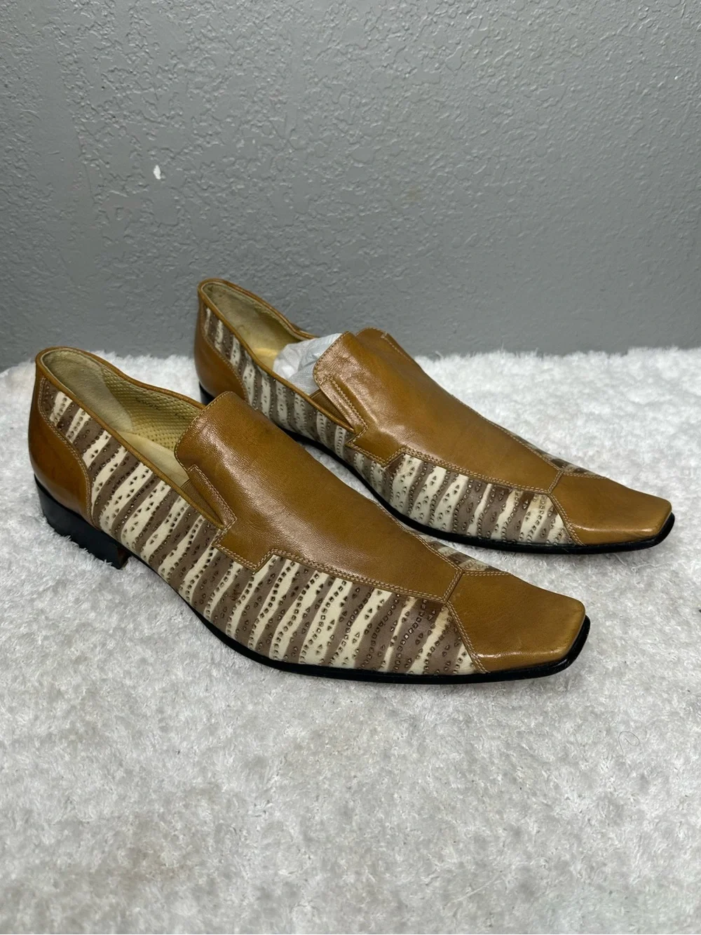 Carlo Ventura Italian Leather Striped Square Toe loafers 41 US 8